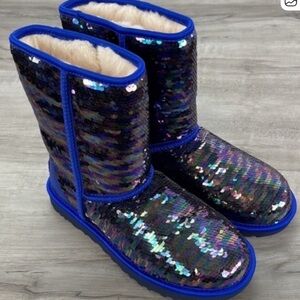 UGG Black Sequin Boots with Blue Trim